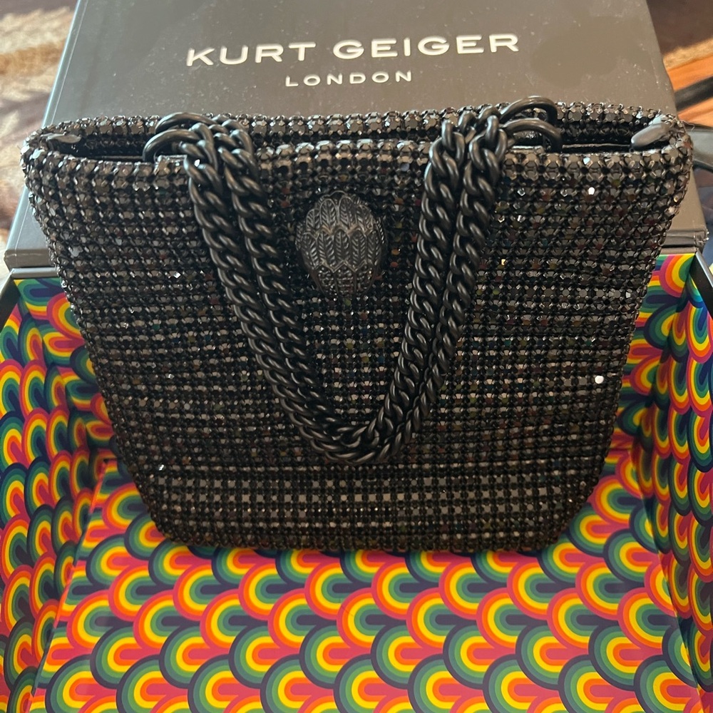 Kurt Geiger Black Sparkle Bag with chain handles. - Picture 3 of 7